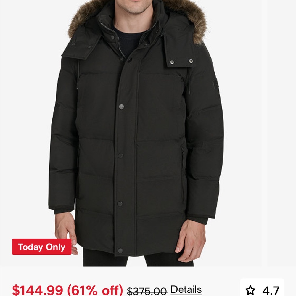 Marc New York Men's Dark Puffer Jacket with Fur Trim